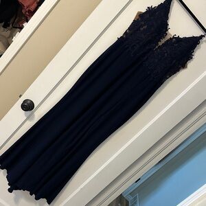 Faviana Navy Lace Maxi Dress